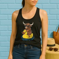 Cute Highland Cow Duck Pool Float Summer Vibes Swimming Womens Tank Top