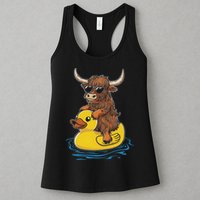 Cute Highland Cow Duck Pool Float Summer Vibes Swimming Womens Tank Top