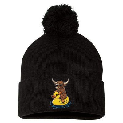 Cute Highland Cow Duck Pool Float Summer Vibes Swimming Pom Pom 12in Knit Beanie