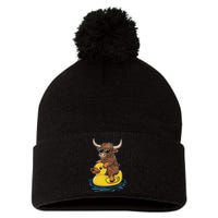 Cute Highland Cow Duck Pool Float Summer Vibes Swimming Pom Pom 12in Knit Beanie
