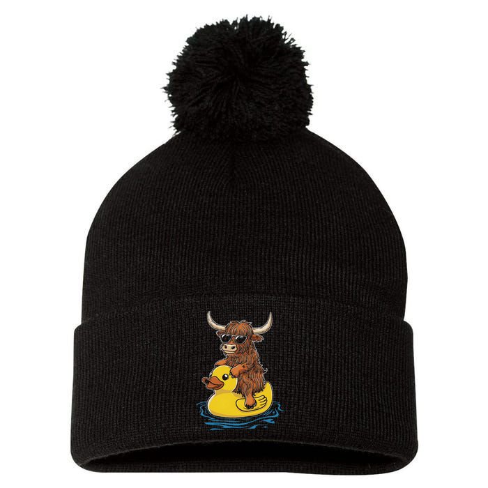 Cute Highland Cow Duck Pool Float Summer Vibes Swimming Pom Pom 12in Knit Beanie