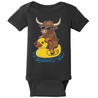 Cute Highland Cow Duck Pool Float Summer Vibes Swimming Baby Bodysuit