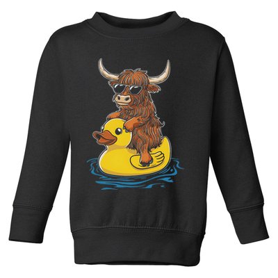 Cute Highland Cow Duck Pool Float Summer Vibes Swimming Toddler Sweatshirt