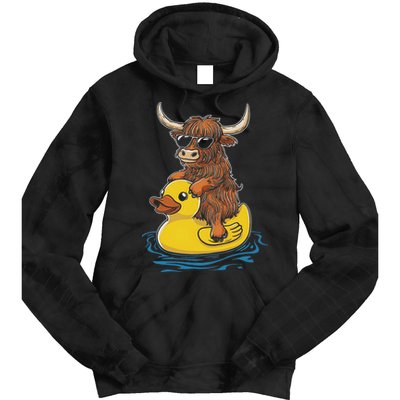 Cute Highland Cow Duck Pool Float Summer Vibes Swimming Tie Dye Hoodie