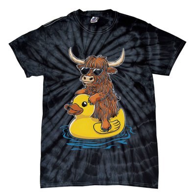Cute Highland Cow Duck Pool Float Summer Vibes Swimming Tie-Dye T-Shirt
