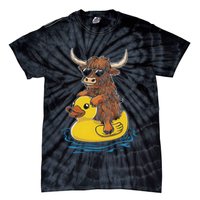 Cute Highland Cow Duck Pool Float Summer Vibes Swimming Tie-Dye T-Shirt