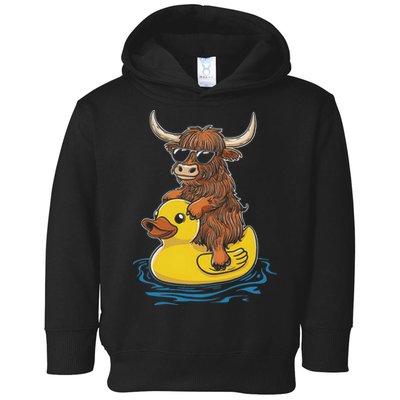 Cute Highland Cow Duck Pool Float Summer Vibes Swimming Toddler Hoodie