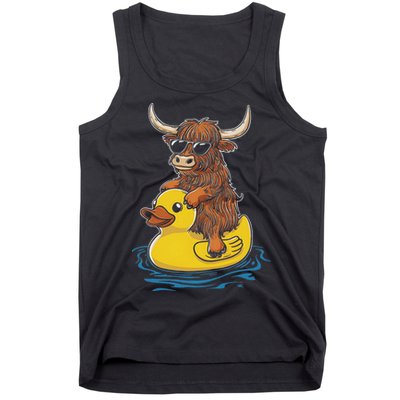 Cute Highland Cow Duck Pool Float Summer Vibes Swimming Tank Top