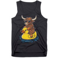 Cute Highland Cow Duck Pool Float Summer Vibes Swimming Tank Top