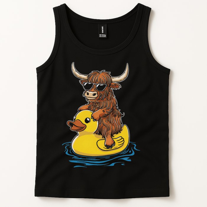 Cute Highland Cow Duck Pool Float Summer Vibes Swimming Tank Top