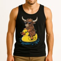 Cute Highland Cow Duck Pool Float Summer Vibes Swimming Tank Top