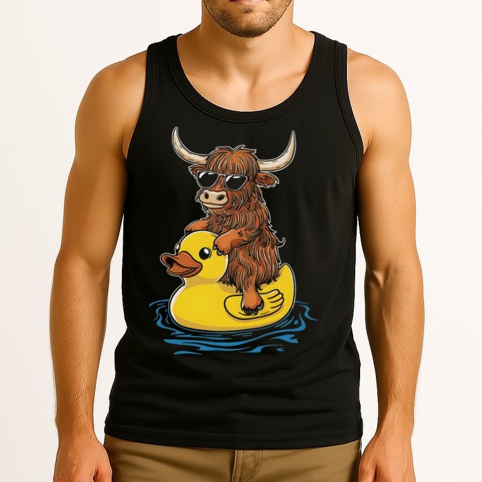 Cute Highland Cow Duck Pool Float Summer Vibes Swimming Tank Top