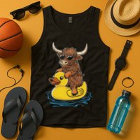 Cute Highland Cow Duck Pool Float Summer Vibes Swimming Tank Top