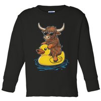 Cute Highland Cow Duck Pool Float Summer Vibes Swimming Toddler Long Sleeve Shirt
