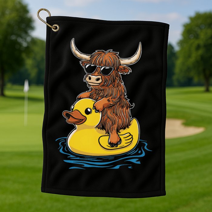 Cute Highland Cow Duck Pool Float Summer Vibes Swimming Golf Towel