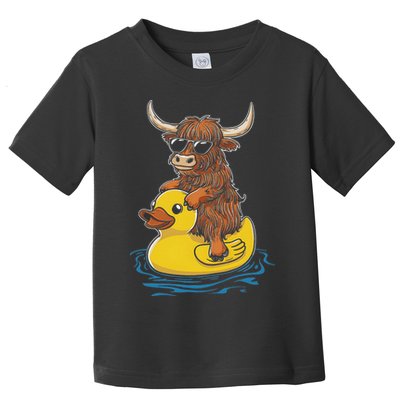 Cute Highland Cow Duck Pool Float Summer Vibes Swimming Toddler T-Shirt