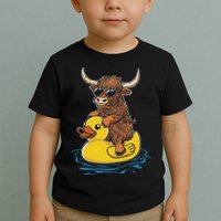 Cute Highland Cow Duck Pool Float Summer Vibes Swimming Toddler T-Shirt