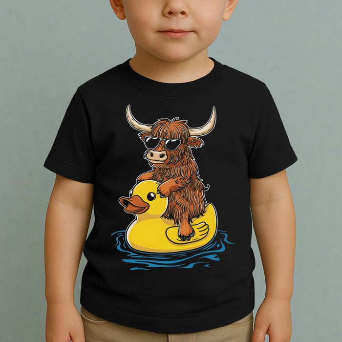 Cute Highland Cow Duck Pool Float Summer Vibes Swimming Toddler T-Shirt