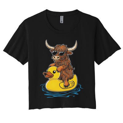 Cute Highland Cow Duck Pool Float Summer Vibes Swimming Crop Top