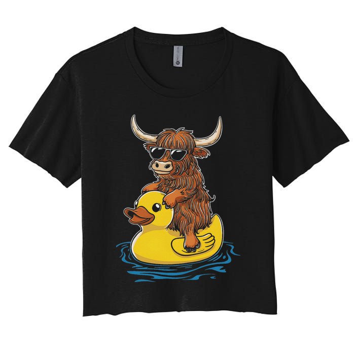 Cute Highland Cow Duck Pool Float Summer Vibes Swimming Crop Top