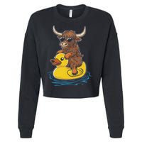 Cute Highland Cow Duck Pool Float Summer Vibes Swimming Cropped Pullover Crew