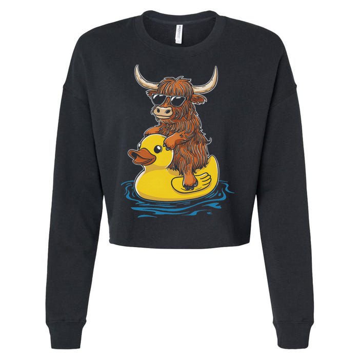 Cute Highland Cow Duck Pool Float Summer Vibes Swimming Cropped Pullover Crew