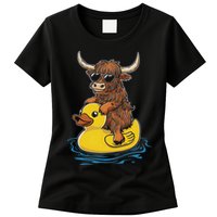 Cute Highland Cow Duck Pool Float Summer Vibes Swimming Womens T-Shirt