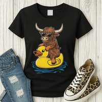 Cute Highland Cow Duck Pool Float Summer Vibes Swimming Womens T-Shirt