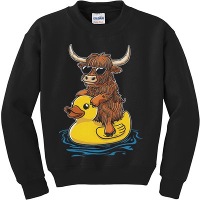 Cute Highland Cow Duck Pool Float Summer Vibes Swimming Kids Sweatshirt