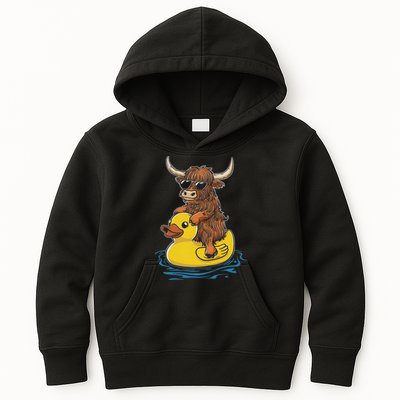 Cute Highland Cow Duck Pool Float Summer Vibes Swimming Kids Hoodie