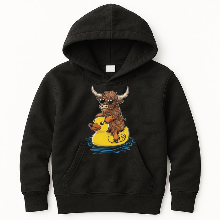 Cute Highland Cow Duck Pool Float Summer Vibes Swimming Kids Hoodie