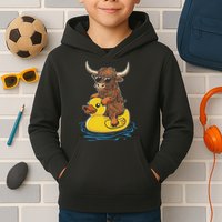 Cute Highland Cow Duck Pool Float Summer Vibes Swimming Kids Hoodie