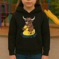 Cute Highland Cow Duck Pool Float Summer Vibes Swimming Kids Hoodie