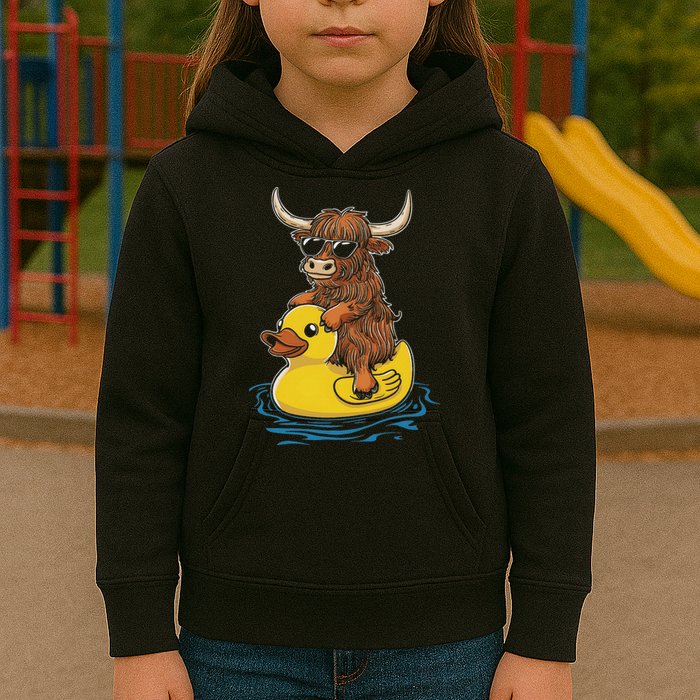 Cute Highland Cow Duck Pool Float Summer Vibes Swimming Kids Hoodie