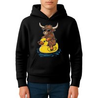 Cute Highland Cow Duck Pool Float Summer Vibes Swimming Kids Hoodie