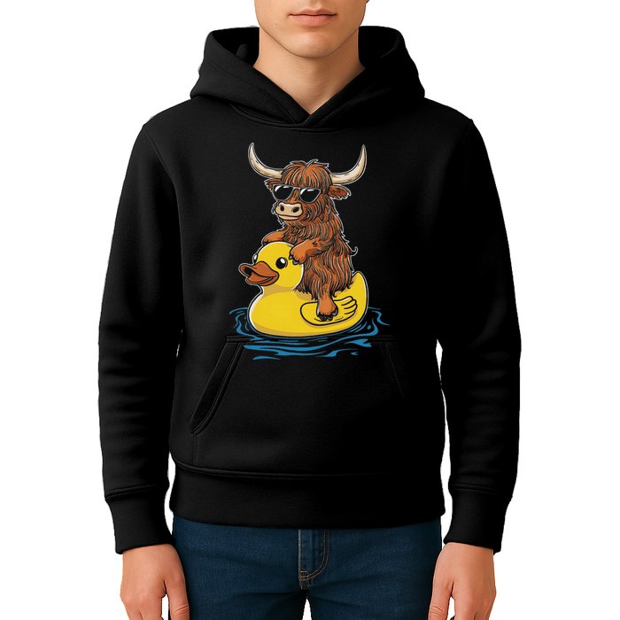 Cute Highland Cow Duck Pool Float Summer Vibes Swimming Kids Hoodie