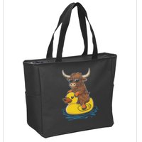Cute Highland Cow Duck Pool Float Summer Vibes Swimming Zip Tote Bag