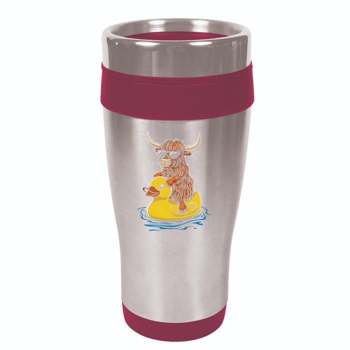 Cute Highland Cow Duck Pool Float Summer Vibes Swimming 16oz Travel Tumbler