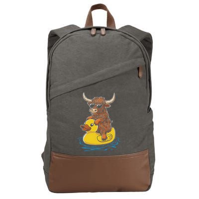 Cute Highland Cow Duck Pool Float Summer Vibes Swimming Cotton Canvas Backpack