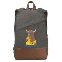 Cute Highland Cow Duck Pool Float Summer Vibes Swimming Cotton Canvas Backpack