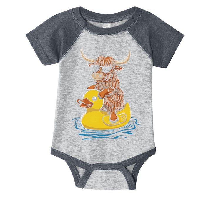 Cute Highland Cow Duck Pool Float Summer Vibes Swimming Infant Baby Jersey Bodysuit