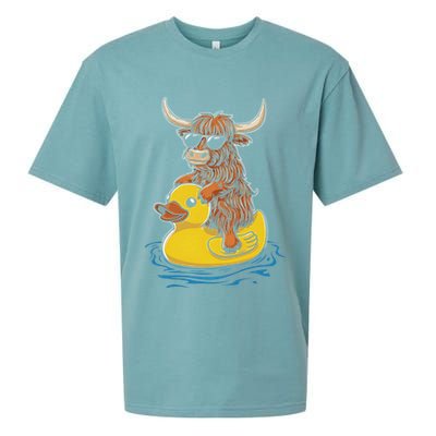 Cute Highland Cow Duck Pool Float Summer Vibes Swimming Sueded Cloud Jersey T-Shirt
