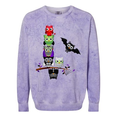 Cute Halloween Classic Monsters Spooky Owls Colorblast Crewneck Sweatshirt