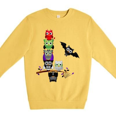 Cute Halloween Classic Monsters Spooky Owls Premium Crewneck Sweatshirt