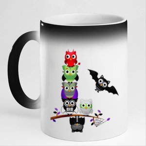 Cute Halloween Classic Monsters Spooky Owls 11oz Black Color Changing Mug