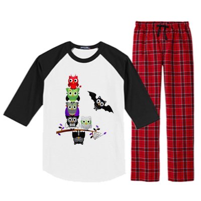 Cute Halloween Classic Monsters Spooky Owls Raglan Sleeve Pajama Set