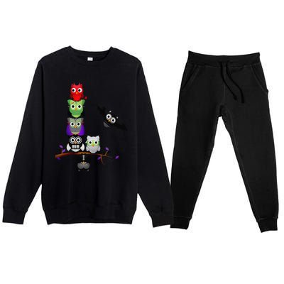 Cute Halloween Classic Monsters Spooky Owls Premium Crewneck Sweatsuit Set