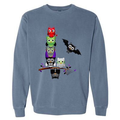 Cute Halloween Classic Monsters Spooky Owls Garment-Dyed Sweatshirt