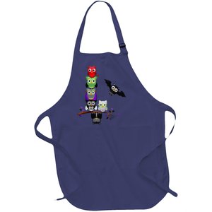 Cute Halloween Classic Monsters Spooky Owls Full-Length Apron With Pockets