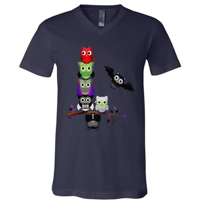 Cute Halloween Classic Monsters Spooky Owls V-Neck T-Shirt